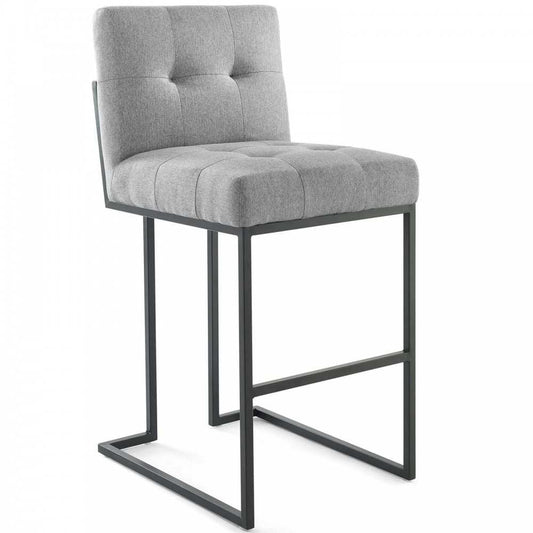 Privy Black Stainless Steel Upholstered Fabric Bar Stool, Black Light Gray