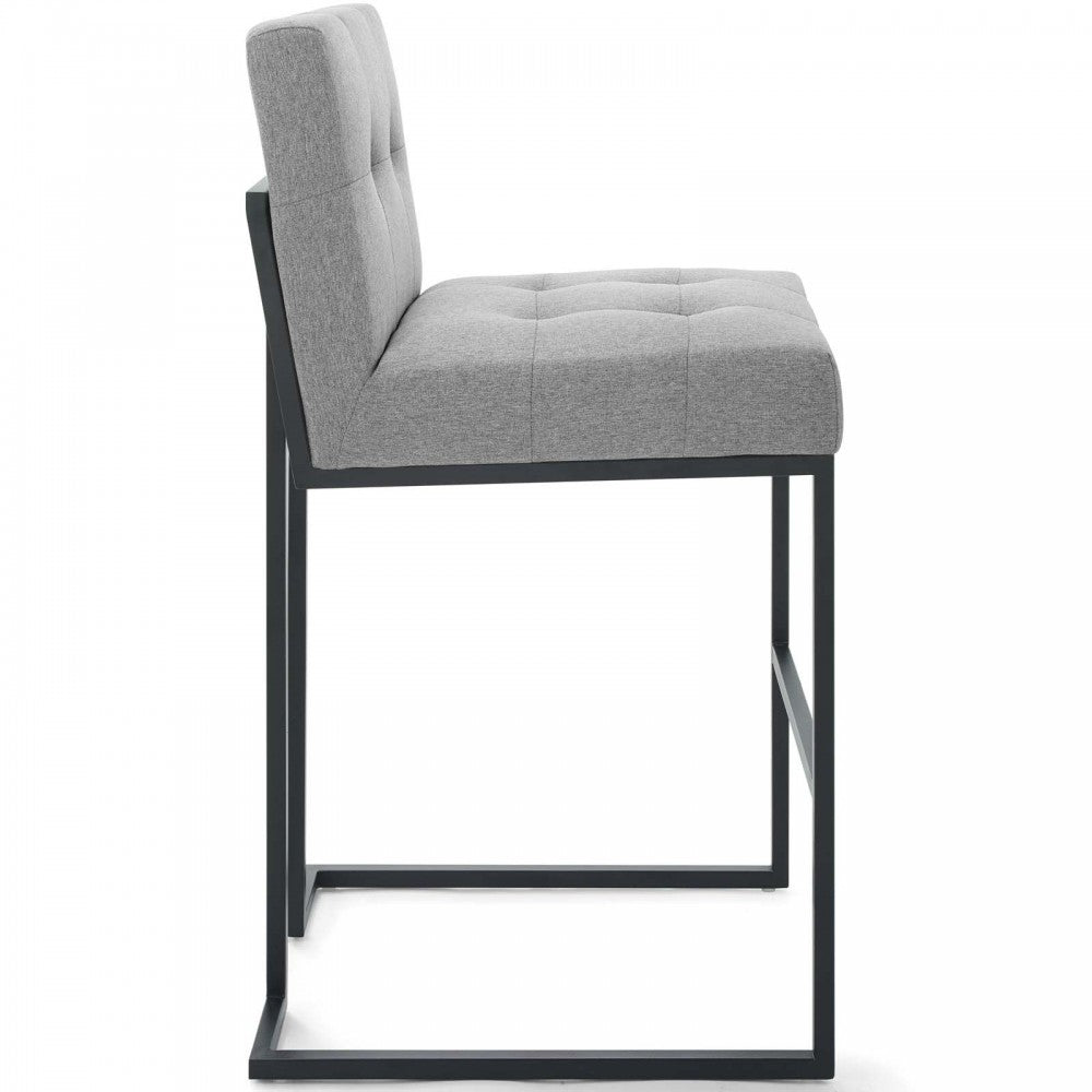 Privy Black Stainless Steel Upholstered Fabric Bar Stool, Black Light Gray