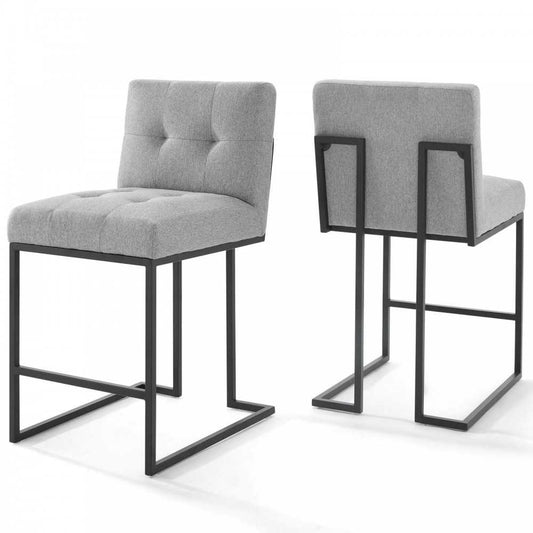 Privy Black Stainless Steel Upholstered Fabric Counter Stool Set of 2, Black Light Gray