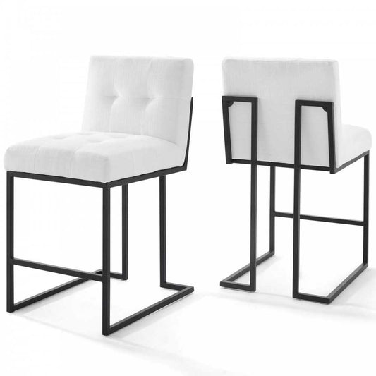 Privy Black Stainless Steel Upholstered Fabric Counter Stool Set of 2, Black White