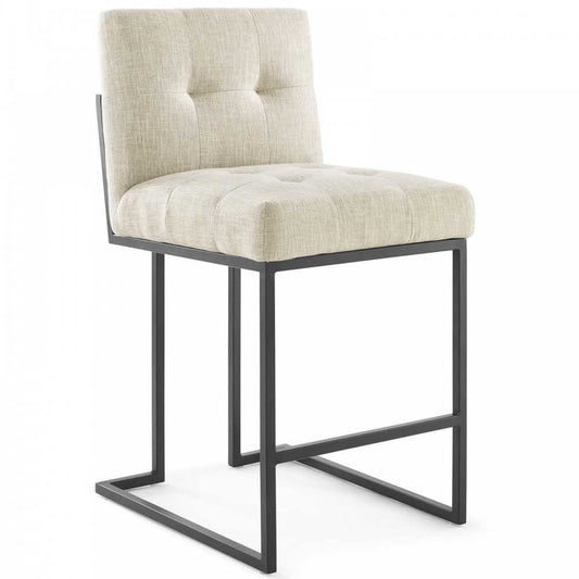 Privy Black Stainless Steel Upholstered Fabric Counter Stool, Black Beige