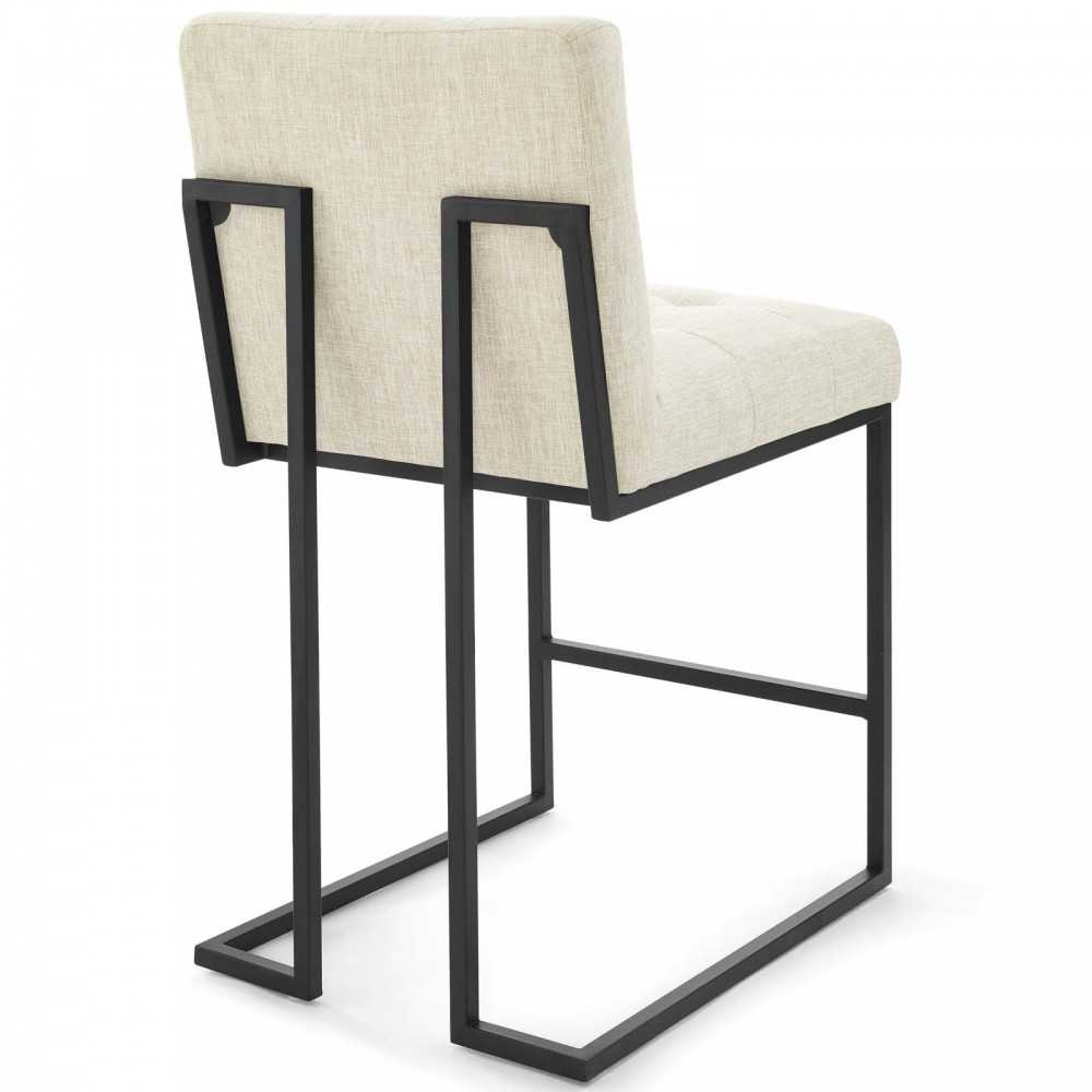 Privy Black Stainless Steel Upholstered Fabric Counter Stool, Black Beige