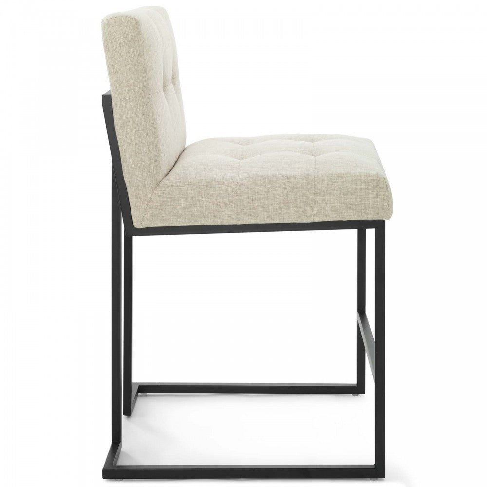 Privy Black Stainless Steel Upholstered Fabric Counter Stool, Black Beige