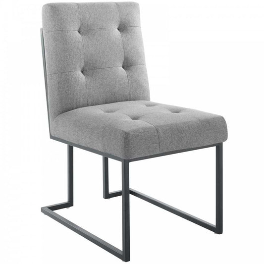 Privy Black Stainless Steel Upholstered Fabric Dining Chair, Black Light Gray