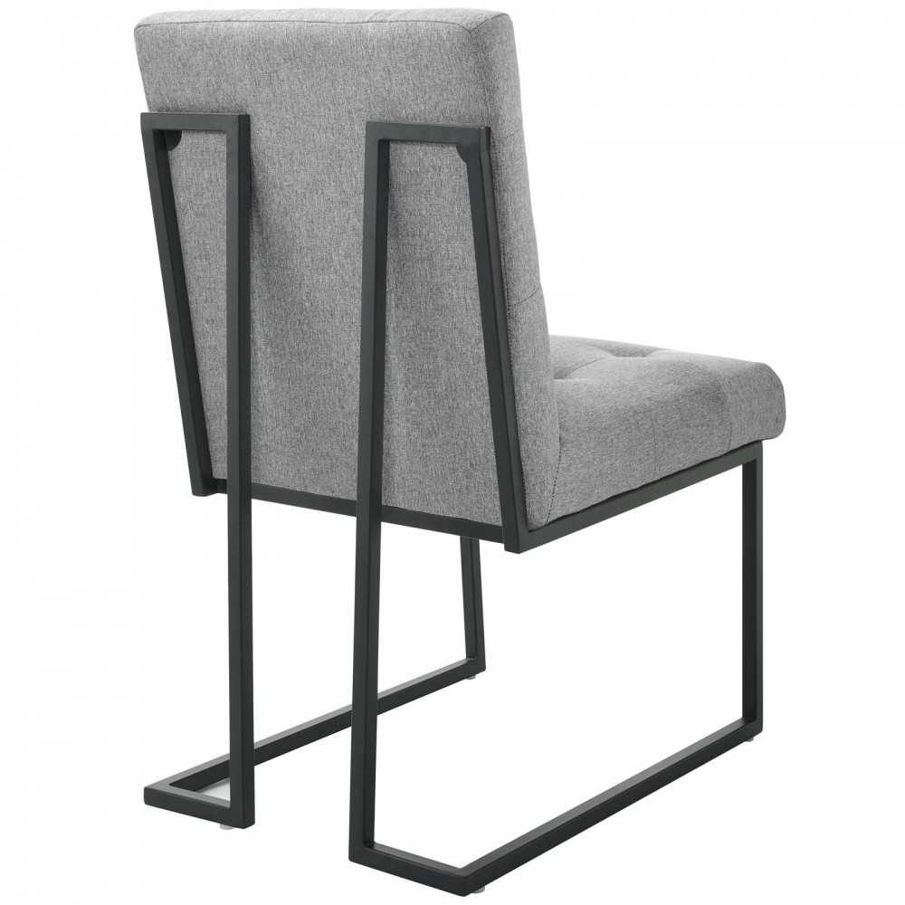 Privy Black Stainless Steel Upholstered Fabric Dining Chair, Black Light Gray