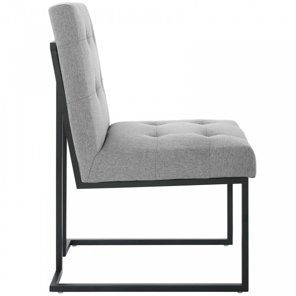 Privy Black Stainless Steel Upholstered Fabric Dining Chair, Black Light Gray