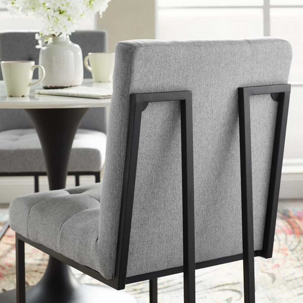 Privy Black Stainless Steel Upholstered Fabric Dining Chair, Black Light Gray