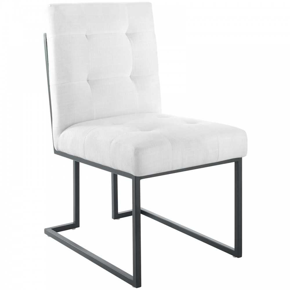 Privy Black Stainless Steel Upholstered Fabric Dining Chair, Black White