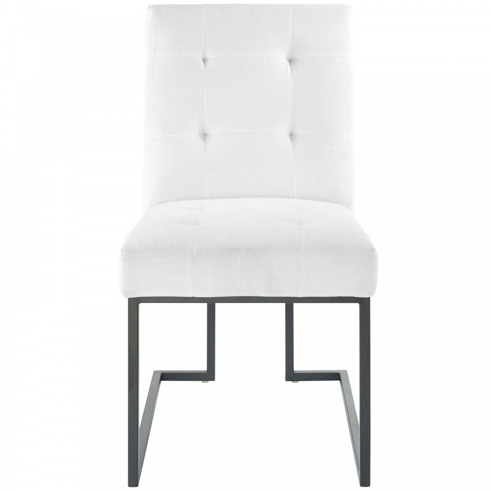 Privy Black Stainless Steel Upholstered Fabric Dining Chair, Black White