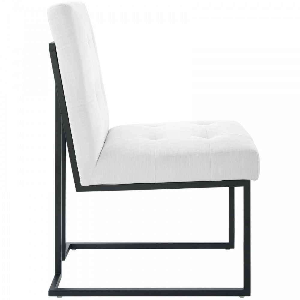 Privy Black Stainless Steel Upholstered Fabric Dining Chair, Black White