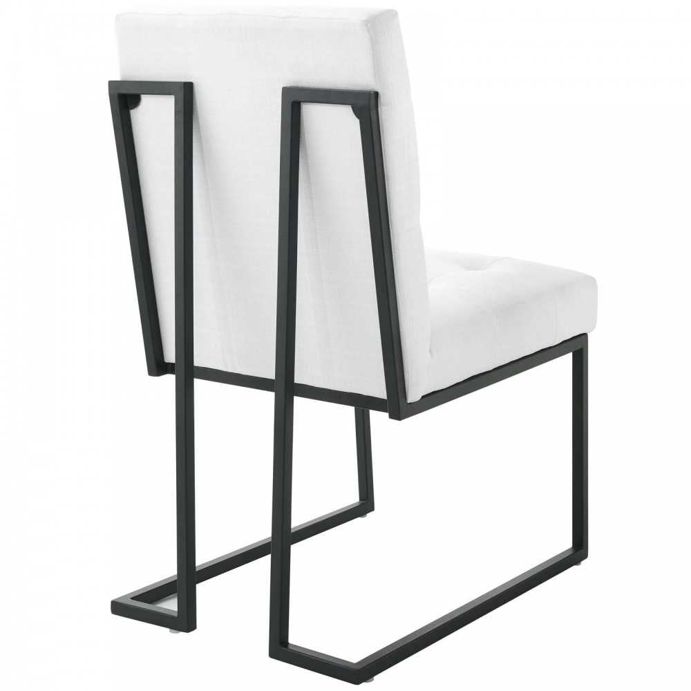 Privy Black Stainless Steel Upholstered Fabric Dining Chair, Black White