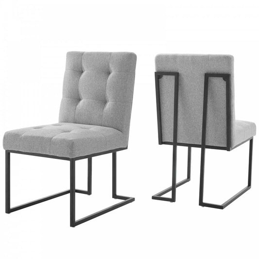 Privy Black Stainless Steel Upholstered Fabric Dining Chair Set of 2, Black Light Gray