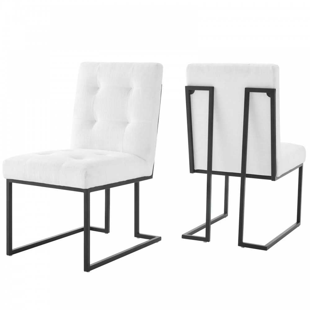 Privy Black Stainless Steel Upholstered Fabric Dining Chair Set of 2, Black White