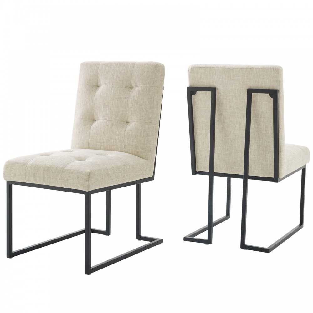 Privy Black Stainless Steel Upholstered Fabric Dining Chair Set of 2, Black Beige