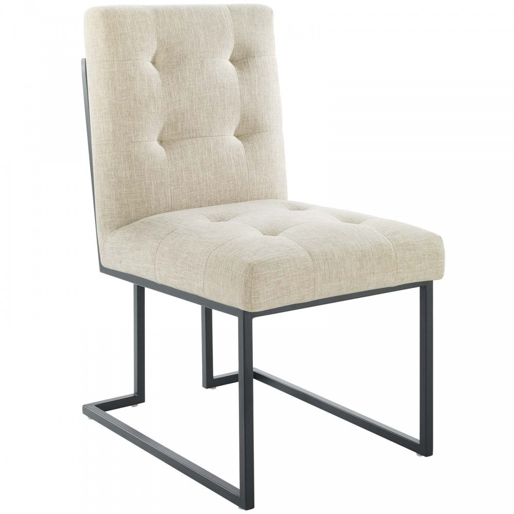 Privy Black Stainless Steel Upholstered Fabric Dining Chair, Black Beige