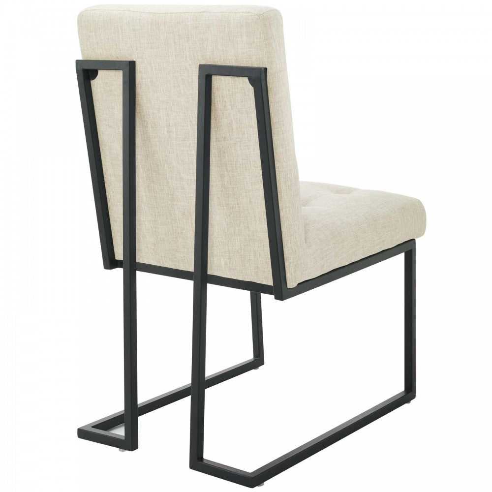 Privy Black Stainless Steel Upholstered Fabric Dining Chair, Black Beige