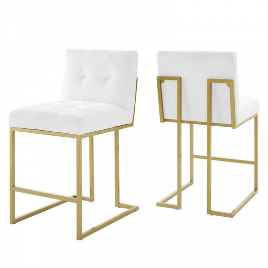 Privy Counter Stool Upholstered Fabric Set of 2, Gold White