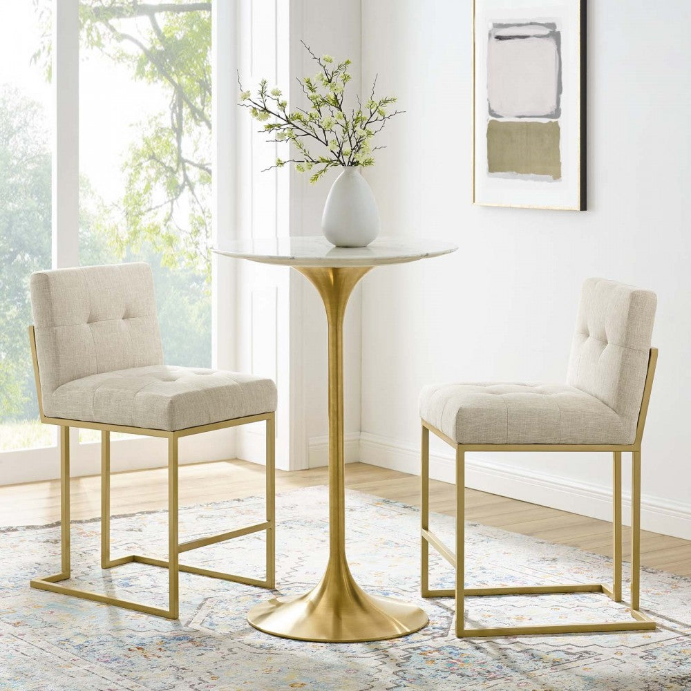 Privy Counter Stool Upholstered Fabric Set of 2, Gold Beige