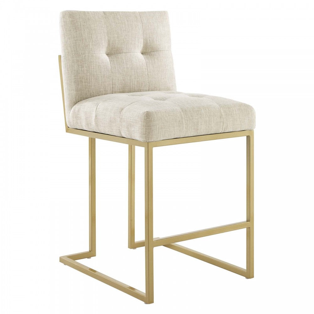 Privy Counter Stool Upholstered Fabric Set of 2, Gold Beige