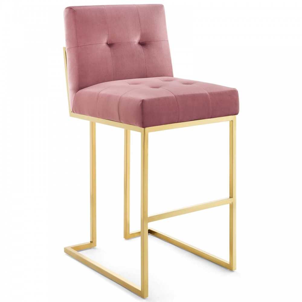 Privy Gold Stainless Steel Performance Velvet Bar Stool, Gold Dusty Rose