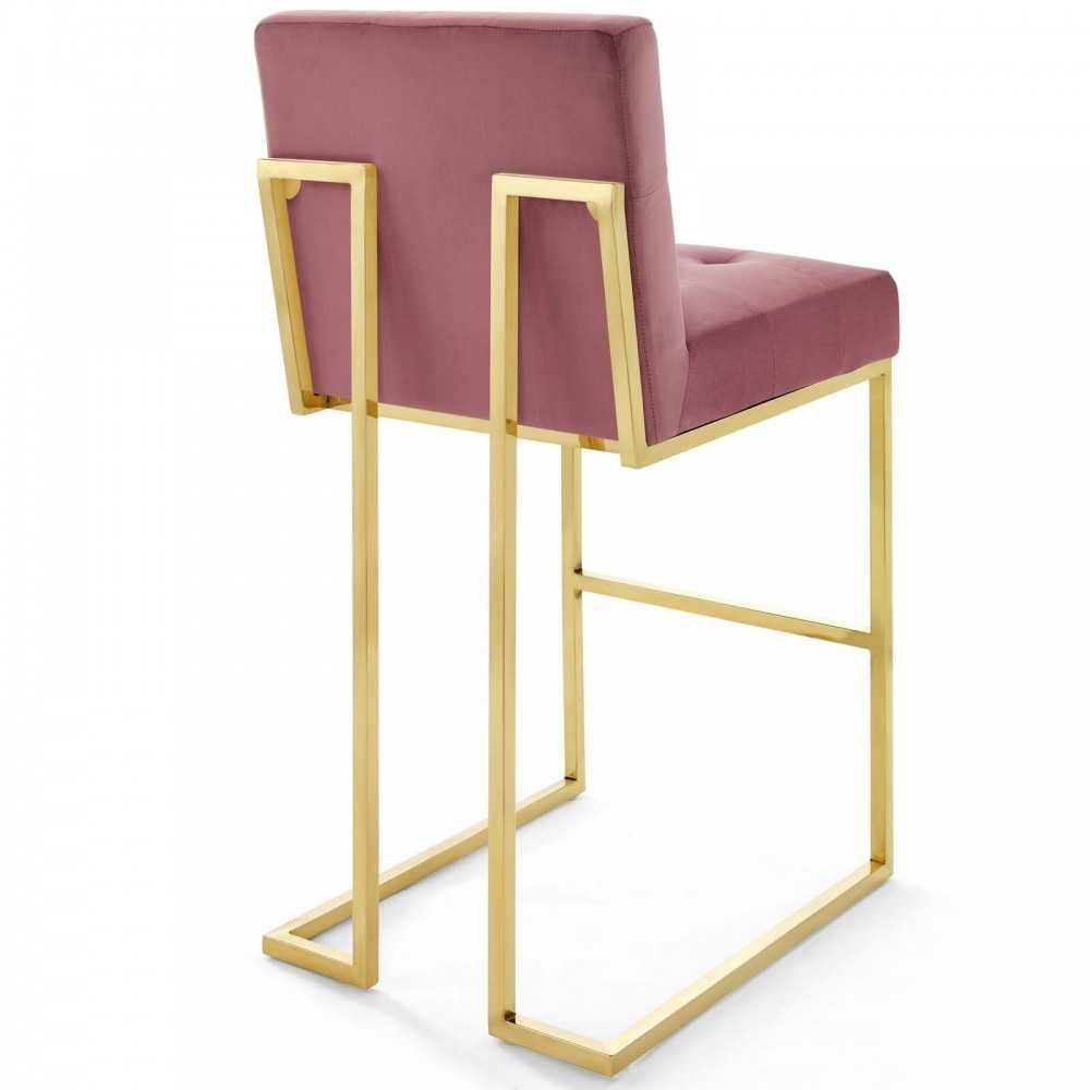 Privy Gold Stainless Steel Performance Velvet Bar Stool, Gold Dusty Rose