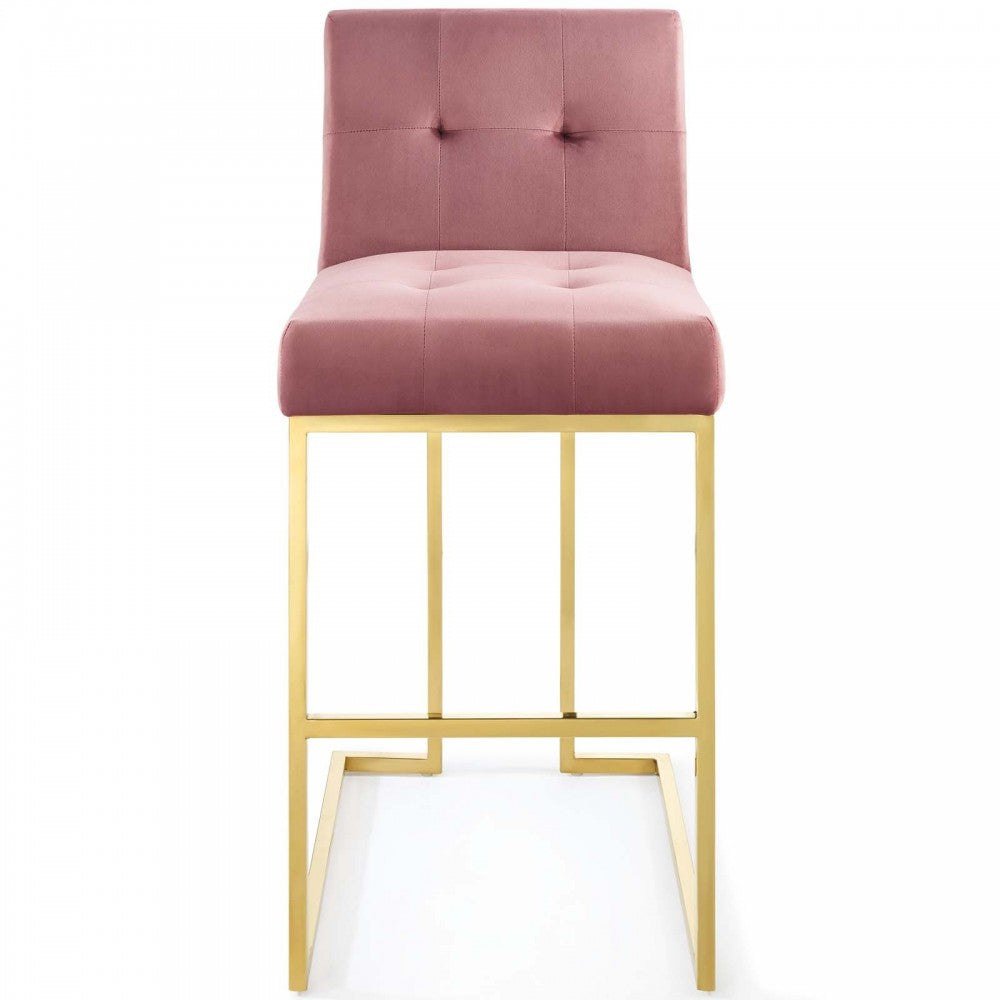 Privy Gold Stainless Steel Performance Velvet Bar Stool, Gold Dusty Rose