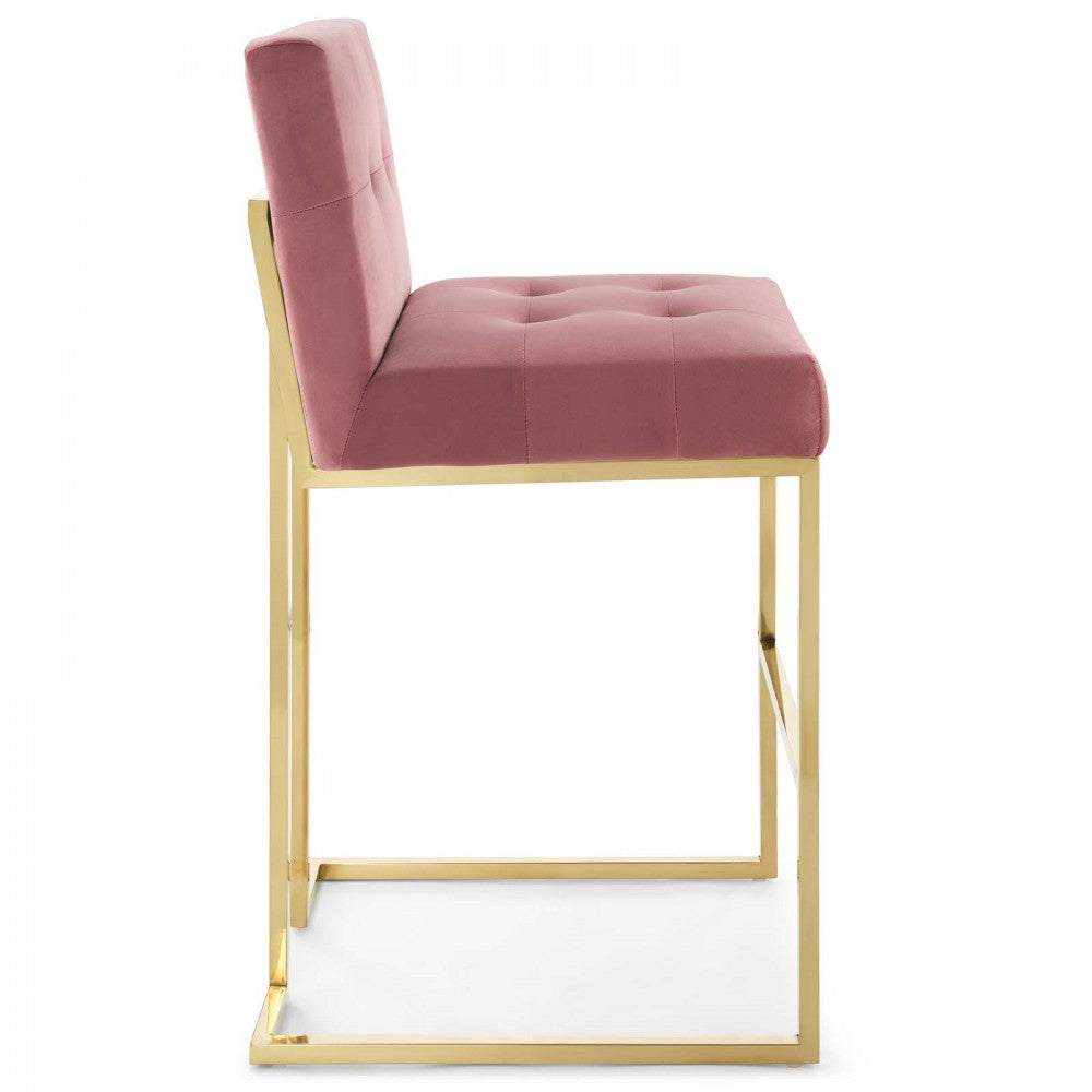 Privy Gold Stainless Steel Performance Velvet Bar Stool, Gold Dusty Rose