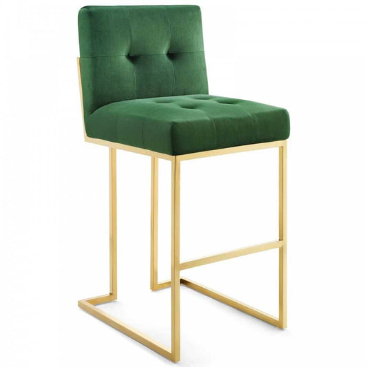 Privy Gold Stainless Steel Performance Velvet Bar Stool, Gold Emerald