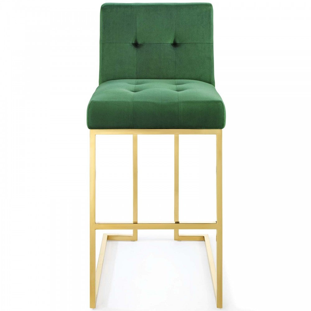 Privy Gold Stainless Steel Performance Velvet Bar Stool, Gold Emerald