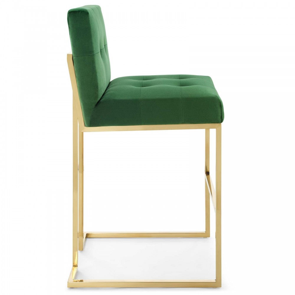 Privy Gold Stainless Steel Performance Velvet Bar Stool, Gold Emerald