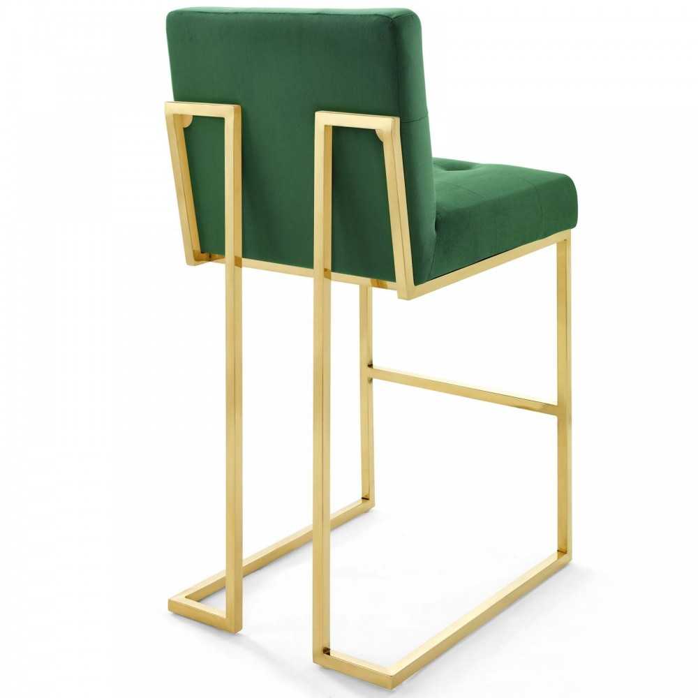 Privy Gold Stainless Steel Performance Velvet Bar Stool, Gold Emerald