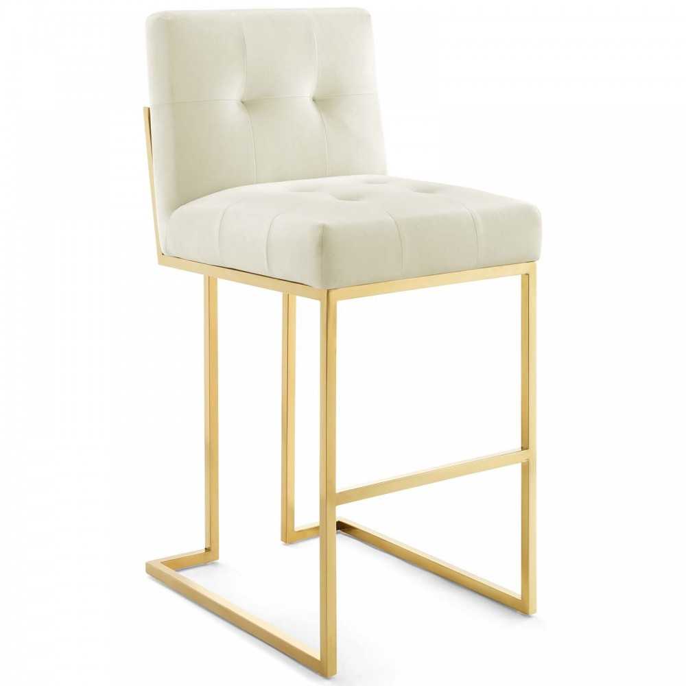 Privy Gold Stainless Steel Performance Velvet Bar Stool, Gold Ivory