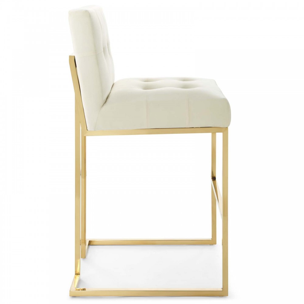 Privy Gold Stainless Steel Performance Velvet Bar Stool, Gold Ivory