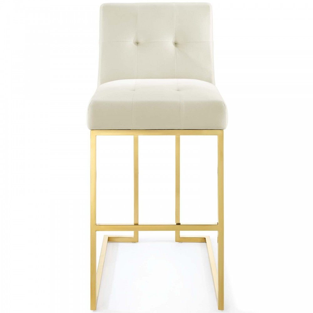 Privy Gold Stainless Steel Performance Velvet Bar Stool, Gold Ivory