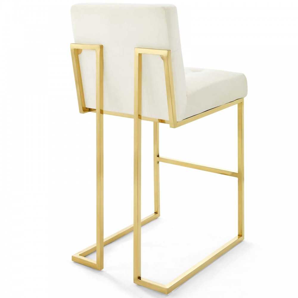 Privy Gold Stainless Steel Performance Velvet Bar Stool, Gold Ivory