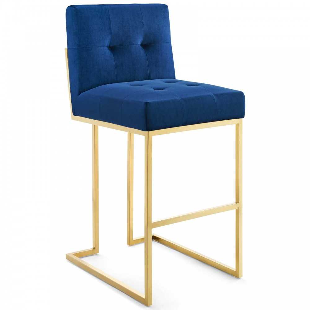 Privy Gold Stainless Steel Performance Velvet Bar Stool, Gold Navy