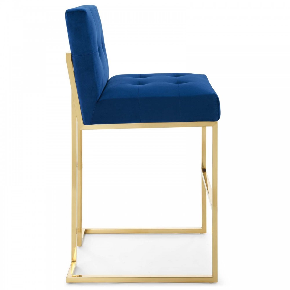 Privy Gold Stainless Steel Performance Velvet Bar Stool, Gold Navy