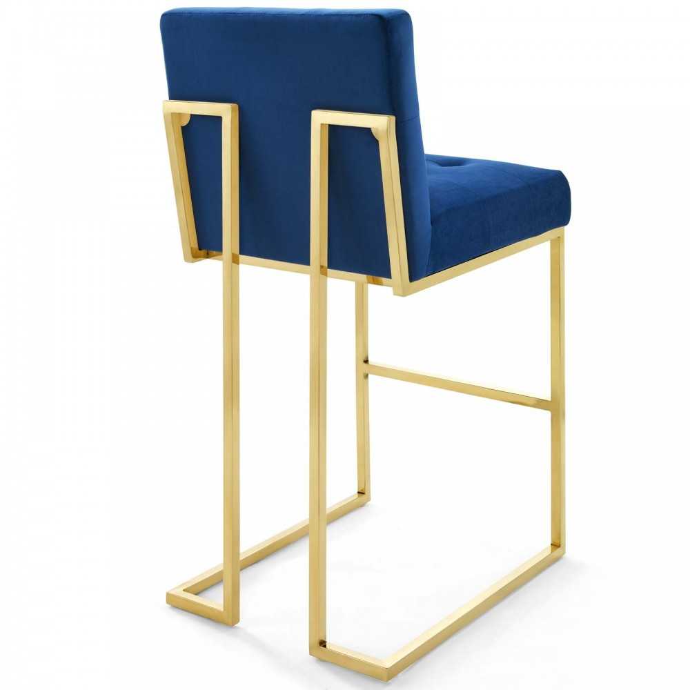 Privy Gold Stainless Steel Performance Velvet Bar Stool, Gold Navy