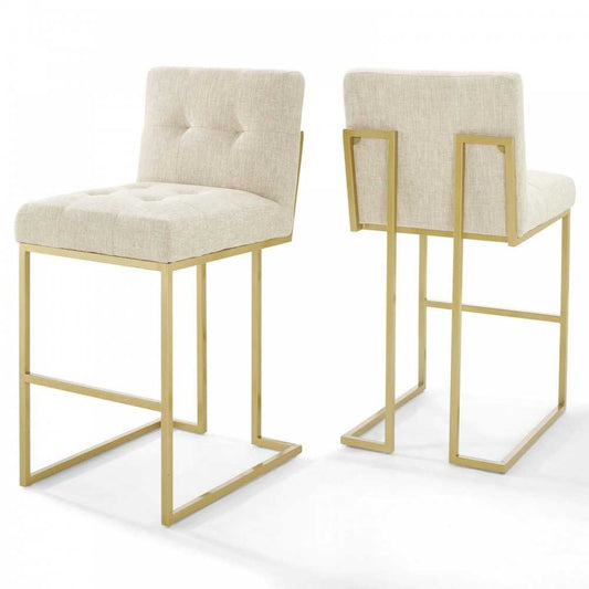 Privy Gold Stainless Steel Performance Velvet Bar Stool Set of 2, Gold Beige