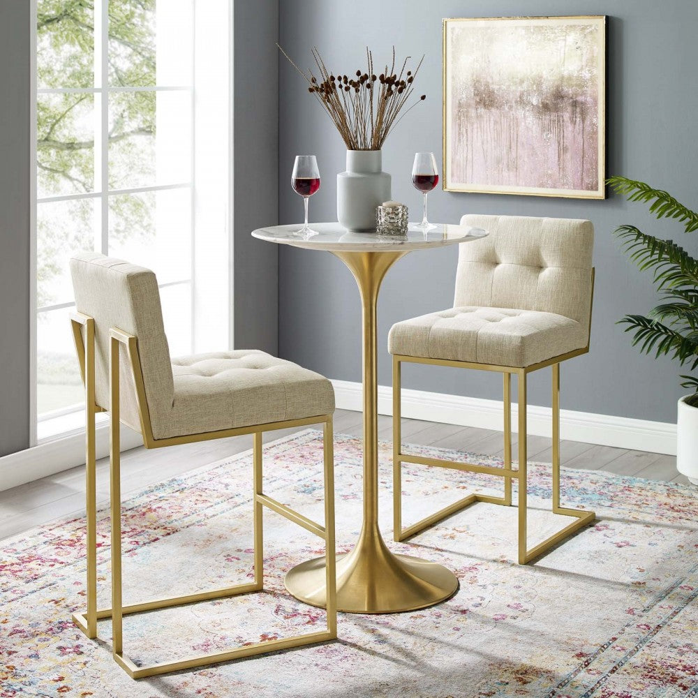 Privy Gold Stainless Steel Performance Velvet Bar Stool Set of 2, Gold Beige