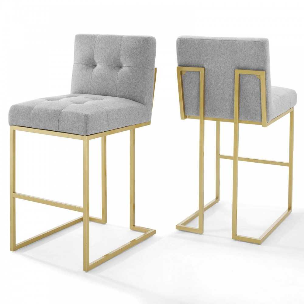 Privy Gold Stainless Steel Performance Velvet Bar Stool Set of 2, Gold Light Gray