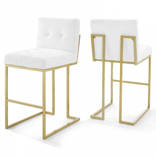 Privy Gold Stainless Steel Performance Velvet Bar Stool Set of 2, Gold White