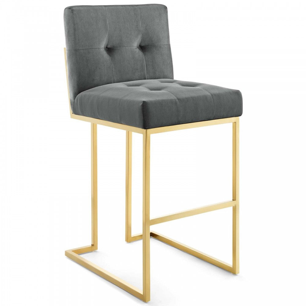 Privy Gold Stainless Steel Performance Velvet Bar Stool Set of 2, Gold Charcoal