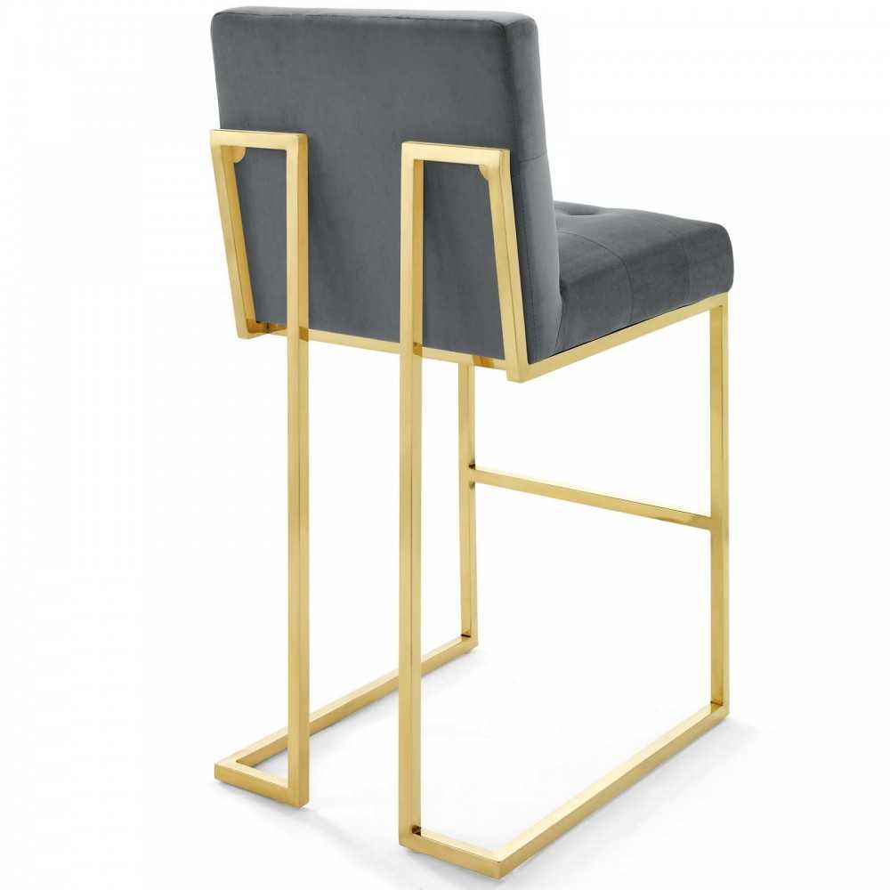 Privy Gold Stainless Steel Performance Velvet Bar Stool Set of 2, Gold Charcoal