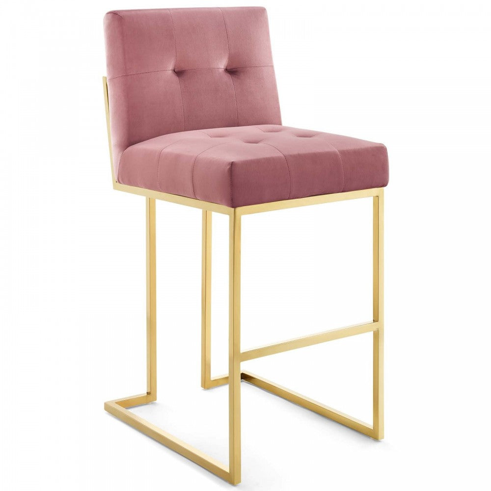 Privy Gold Stainless Steel Performance Velvet Bar Stool Set of 2, Gold Dusty Rose