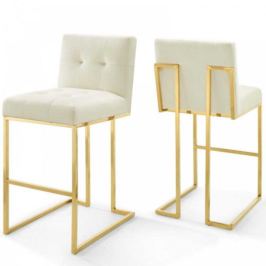 Privy Gold Stainless Steel Performance Velvet Bar Stool Set of 2, Gold Ivory