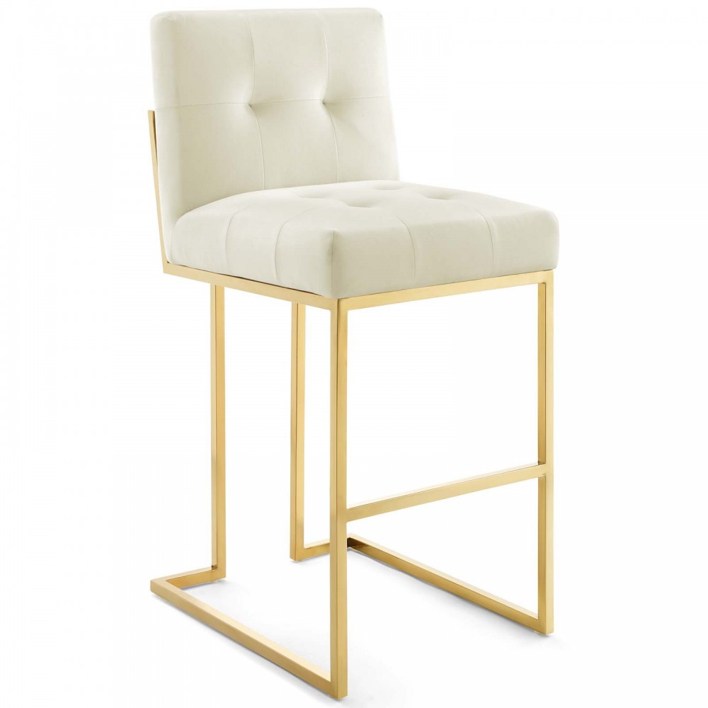 Privy Gold Stainless Steel Performance Velvet Bar Stool Set of 2, Gold Ivory