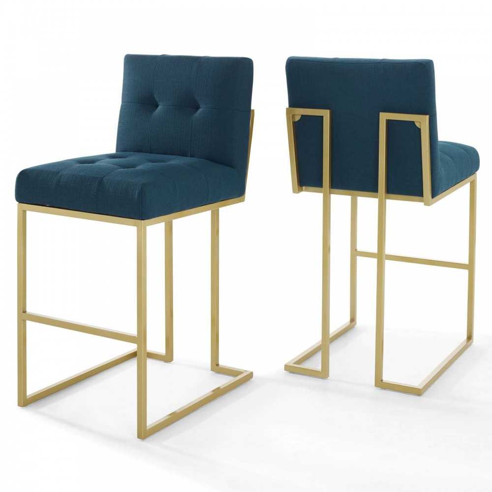 Privy Gold Stainless Steel Performance Velvet Bar Stool Set of 2, Gold Azure