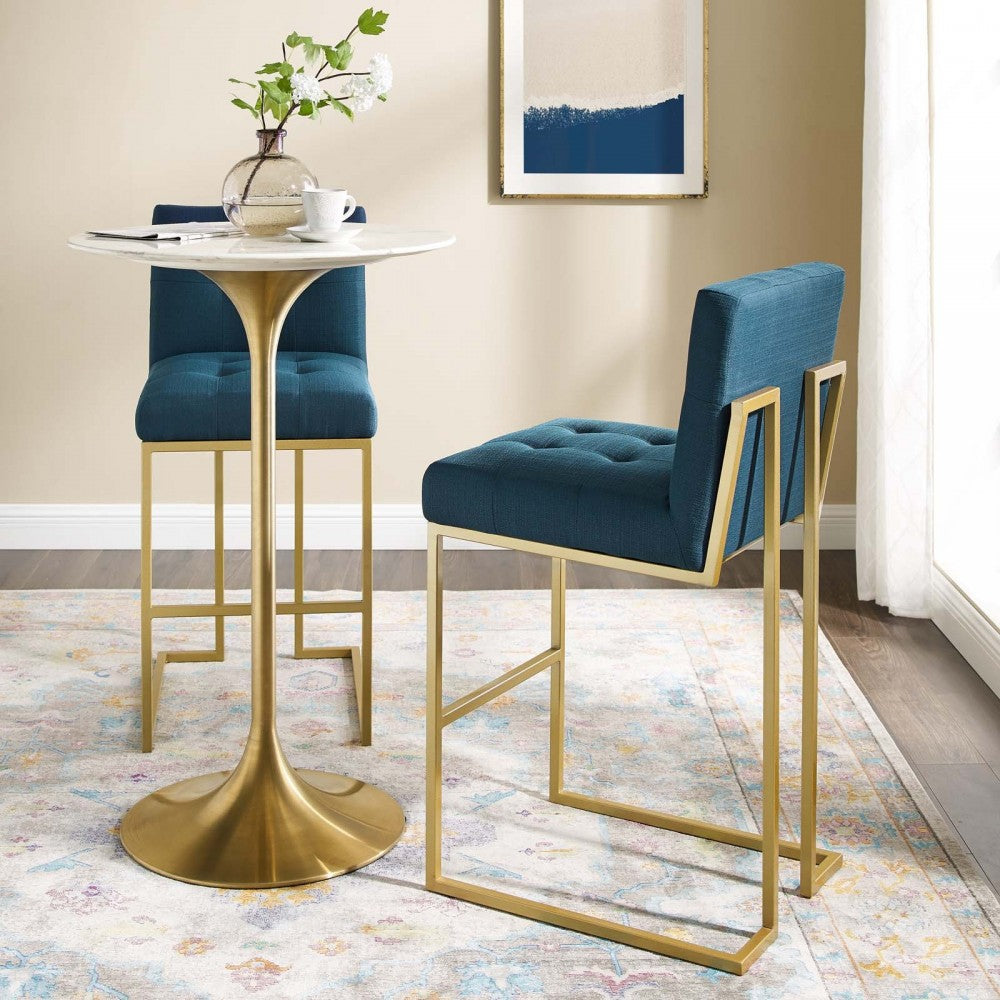 Privy Gold Stainless Steel Performance Velvet Bar Stool Set of 2, Gold Azure