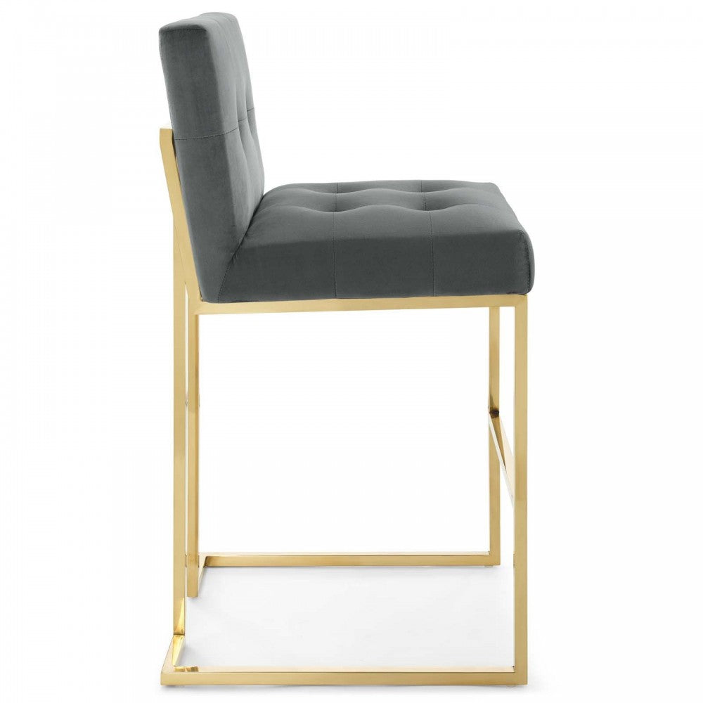 Privy Gold Stainless Steel Performance Velvet Bar Stool, Gold Charcoal